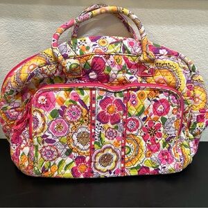 Vera Bradley Large Duffel Travel Bag Clementine Quilted Cotton Pink Floral 16.5”